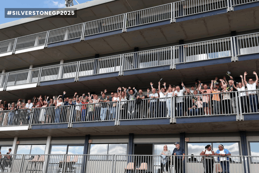 132 happy guests on our suite balcony at Silverstone GP August 2025