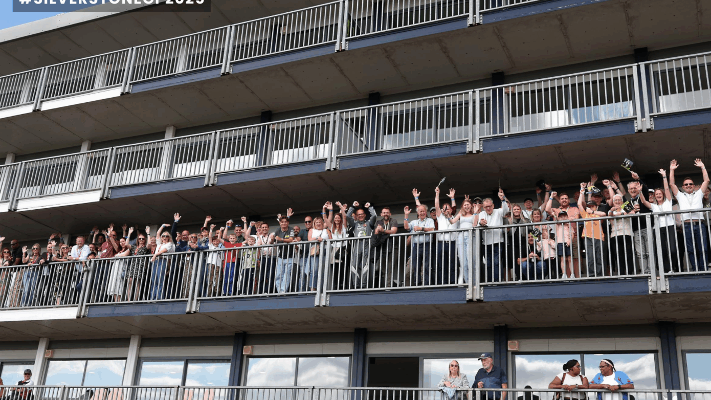 132 happy guests on our suite balcony at Silverstone GP August 2025